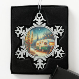 Adorno De Peltre Tipo Copo De Nieve Vintage Camper Navidades en el desierto Saguaro Ca