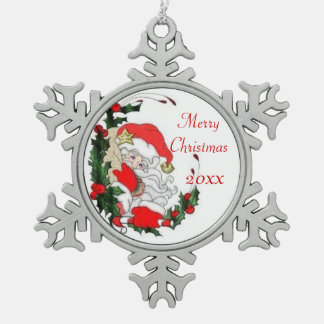 Adorno De Peltre Tipo Copo De Nieve Vintage Christmas-Santa Claus mirando por Holly