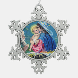 Adorno De Peltre Tipo Copo De Nieve Vintage Holy Family Snowflake Framed Ornament