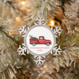 Adorno De Peltre Tipo Copo De Nieve Vintage Red Truck Christmas Tree Regalos de famili