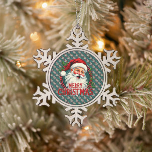 Adorno De Peltre Tipo Copo De Nieve Vintage Santa Merry Christmas Ilustracion Patten