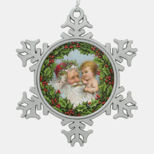 Adorno De Peltre Tipo Copo De Nieve Vintage Santa y Baby Navidades