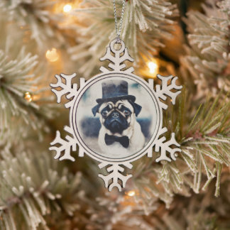 Adorno De Peltre Tipo Copo De Nieve Vintage Tuxedo Pug