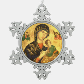 Adorno De Peltre Tipo Copo De Nieve Virgen María bendecido con el ornamento de Jesús