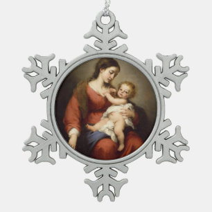 Adorno De Peltre Tipo Copo De Nieve Virgen y niño