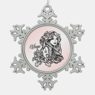 Adorno De Peltre Tipo Copo De Nieve Virgo El Rosa Virgen Del Zodiaco