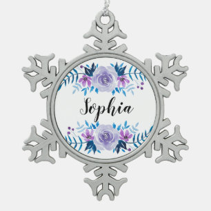 Adorno De Peltre Tipo Copo De Nieve Watercolor Azul Púrpura Floral Wreath Personalizad