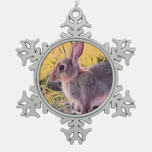 Adorno De Peltre Tipo Copo De Nieve Watercolor Brown Bunny Rabbit Vintage Art