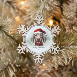 Adorno De Peltre Tipo Copo De Nieve Weimaraner Watercolor Dog Santa Hat First Xmas