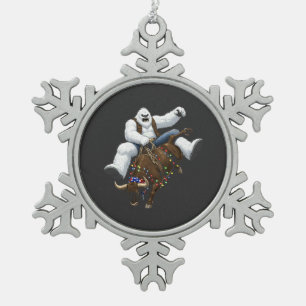Adorno De Peltre Tipo Copo De Nieve Yeti Bull Rider Santa Western Rodeo Navidad
