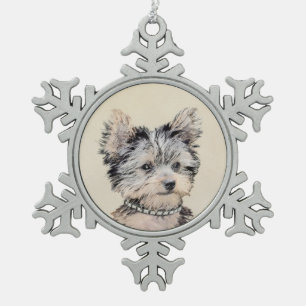 Adorno De Peltre Tipo Copo De Nieve Yorkshire Terrier Puppy Pintando Arte Original De
