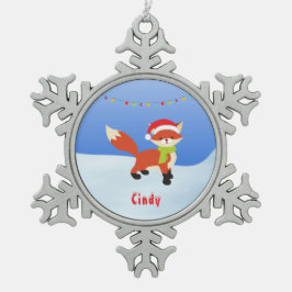 Adorno De Peltre Tipo Copo De Nieve Zorro de nieve en Santa Hat