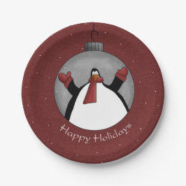 Adorno de pingüino Felices Fiestas Plato de papel