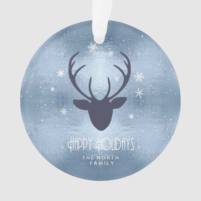 Adorno Deer Antlers Silhouette & Snowflakes Blue ID861 (Anverso)