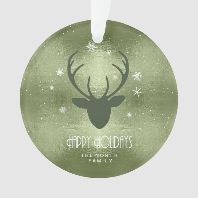 Adorno Deer Antlers Silhouette & Snowflakes Green ID861 (Anverso)