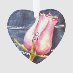 ADORNO DENIM PINK ROSEBUD VALENTINE ORNAMENT
