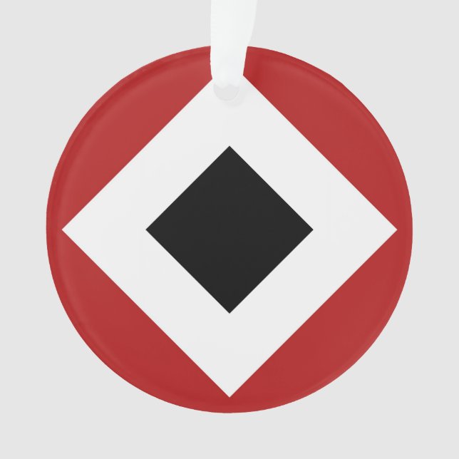Adorno Diamante negro, negrita borde blanco en rojo (Anverso)