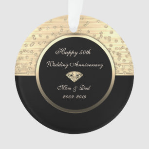 Adorno Diamantes de Oro Chic Negro 50 Aniversario de Boda