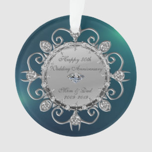 Adorno Diamantes Plateados Verdes 50º Aniversario de Boda