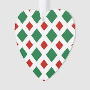 Adorno Diamantes verdes y rojos sobre blanco