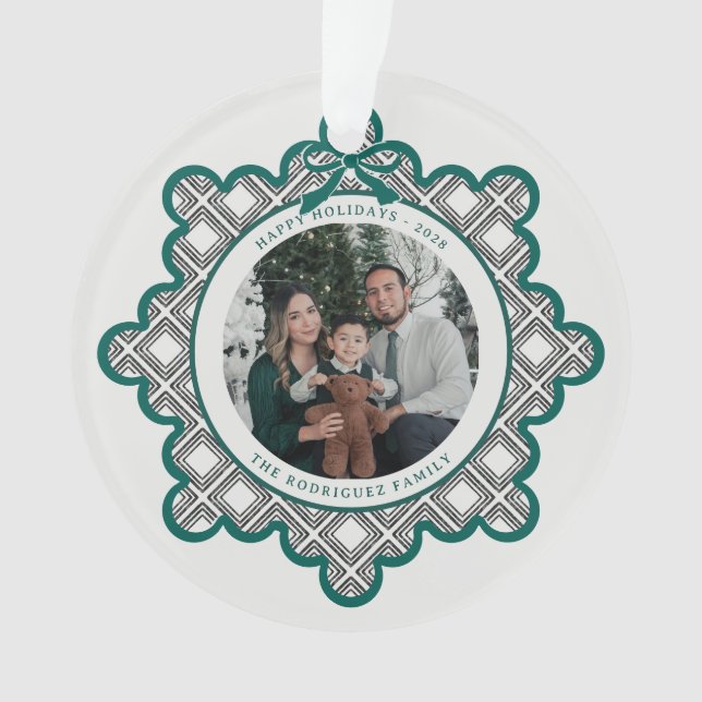 Adorno Dimond Pattern Acrylic Holiday Ornament with Photo (Anverso)