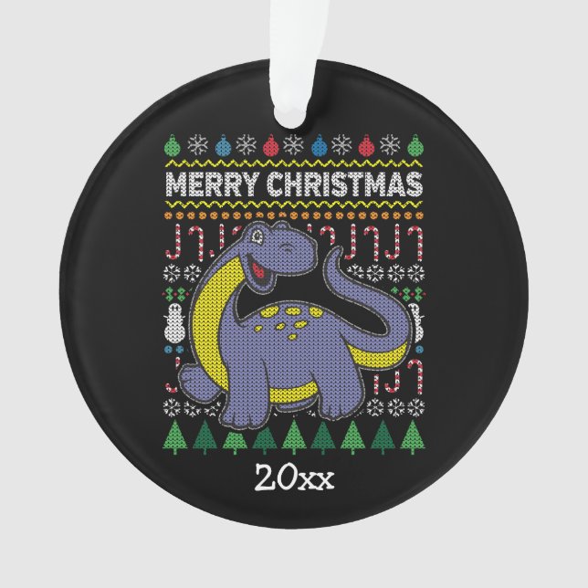 Adorno Dino Purple Ugly Navidades Sweater Wildlife Series (Anverso)