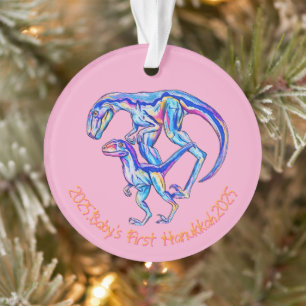 Adorno Dino Velociraptor, primer chica de Hanukkah 2025 d