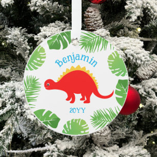 Adorno Dinosaurio Rojo Stegosaurus Recuerdo Navidad