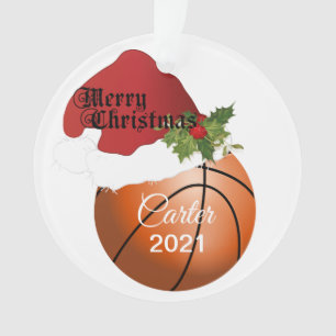 Adorno Diseño de baloncesto de Santa Hat   Nombre DIY
