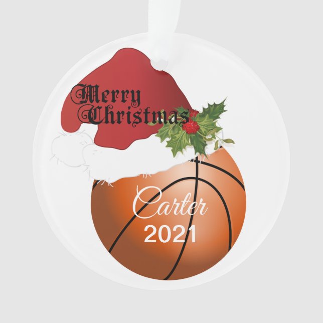 Adorno Diseño de baloncesto de Santa Hat | Nombre DIY (Anverso)