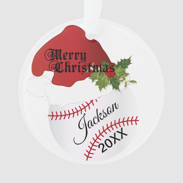 Adorno Diseño de béisbol de Santa Hat | Nombre DIY (Anverso)