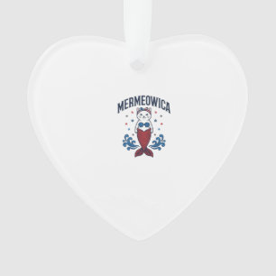 Adorno Diseño de camiseta de sirena gato patriota Mermeow