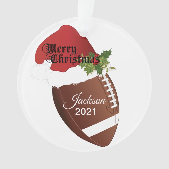 Adorno Diseño de fútbol de Santa Hat | Nombre DIY (Anverso)