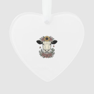 Adorno diseño de grabado vintage de cabeza de vaca floral