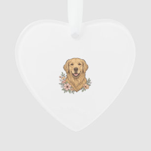 Adorno Diseño de grabado vintage floral de Golden Retriev
