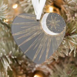 Adorno Diseño elegante Doodles dorados Sun Moon Mandala