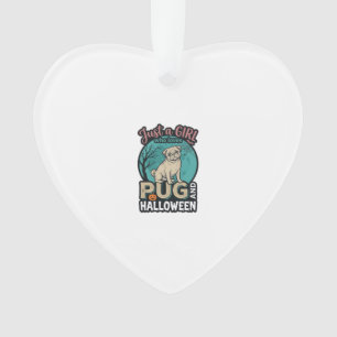 Adorno Diseño vectorial vintage de niña pug Halloween_1