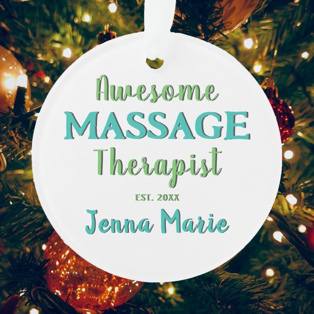 Adorno Diseño verde Verde azulado terapista de masaje sua (Awesome Massage Therapist Customized Ornament)