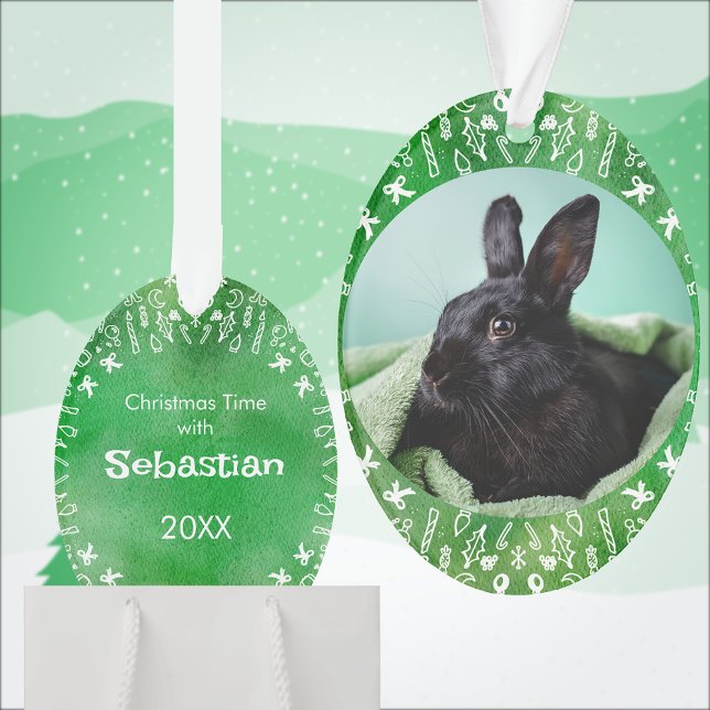 Adorno DIY Rabbit on Green Oval Christmas Ornament (Subido por el creador)