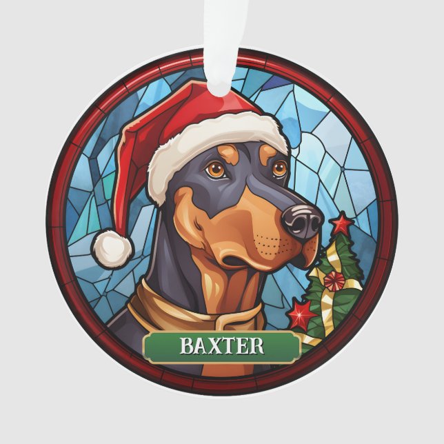 Adorno Doberman de vidrio manchado personalizado (Anverso)