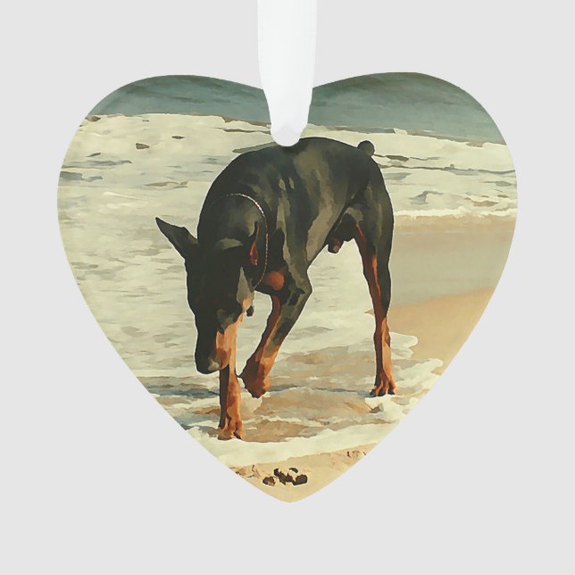 Adorno Doberman en la imagen de la pintura de la playa (Anverso)