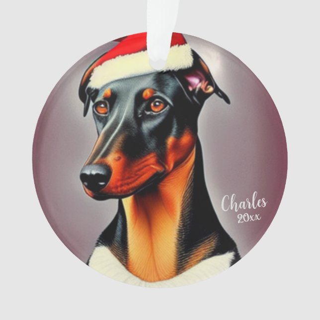 Adorno Doberman Pinscher, Santa Perro, Navidad (Anverso)
