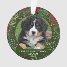 Adorno Dog First Christmas holly wreath snowflakes foto