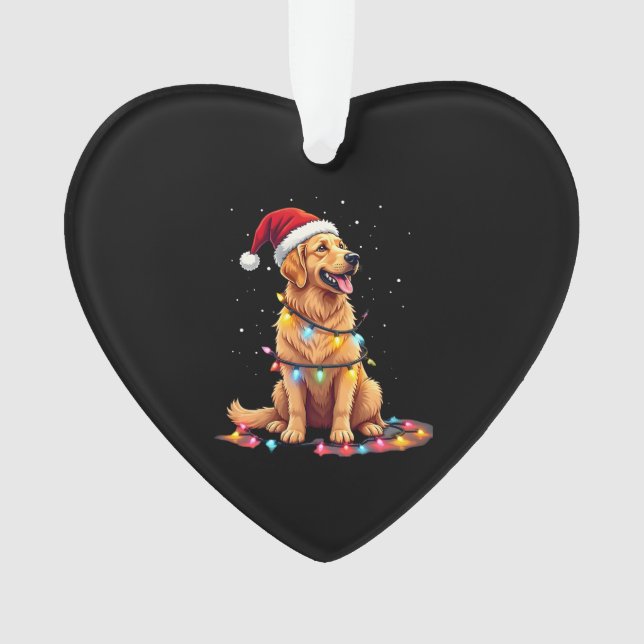 Adorno Dog Golden Retriever Santa Christmas Xmas Lights ( (Anverso)