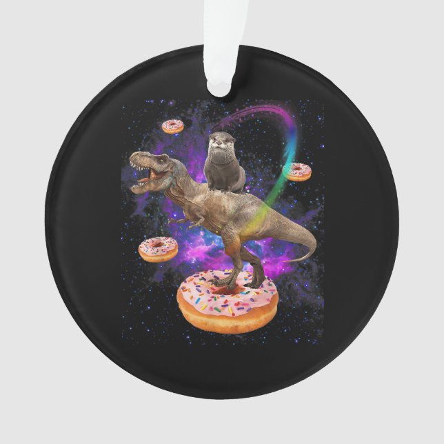Adorno Donuts T-Rex de dinosaurio en bicicleta espacial (Anverso)