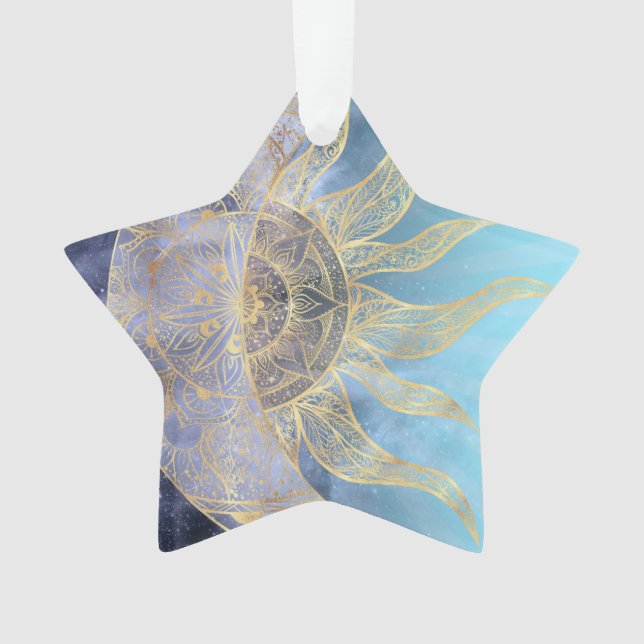 Adorno Dorado Moon Sun Mandala Diseño Celeste (Anverso)