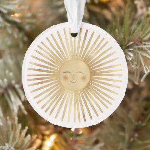 Adorno Dorado Sol Celestial Feliz Sunshine Boho Moderno 