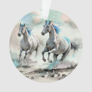Adorno Dos caballos salvajes de carreras acuarela