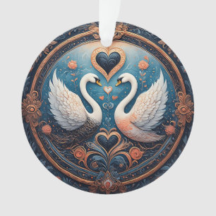 Adorno Dos cisnes con diseño floral y ornamental