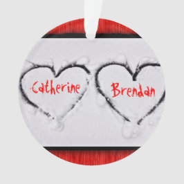 Adorno Dos corazones Fresco Nieve Blanca Rojo Corrugado M